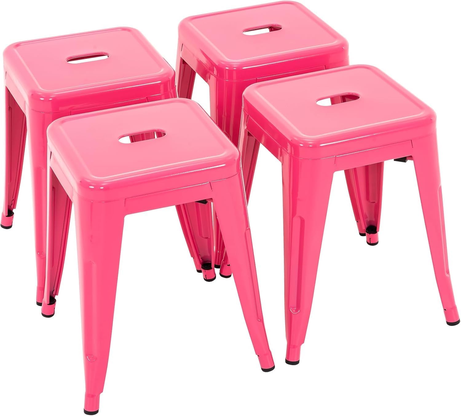 18'' Industrial Metal Stools Set of 4, Stackable Indoor Outdoor, Hot Pink | No Assembly, Waterproof & Rustproof, Easy to Move, Backless, Space-Saving, Stable Design for Classroom Kitchen Dining Patio