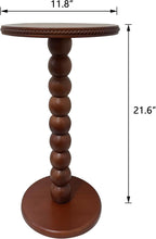 JUIOETURBoho Beaded Round Side Table - Handcrafted Small Accent Table for Small Spaces w/Solid Wood Leg - Drink Table for Living Room, Bedroom, Dorm, Office & Tight Corners (Brown)