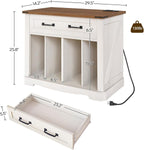 YATINEY Large Record Player Stand with Charging Station, Turntable Stand with Drawer, Vinyl Record Storage, End Side Table for Living Room,Vintage White and Brown ET75UWH