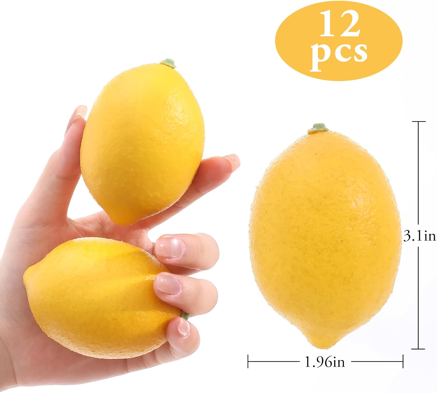 dallisten 12PCS Artificial Lemons – Lifelike Fake Yellow Lemons for Kitchen Decor, Fruit Bowl, Lemonade Party, Photo Props & Summer Table Decorations – Realistic Faux Fruit for Home & Events