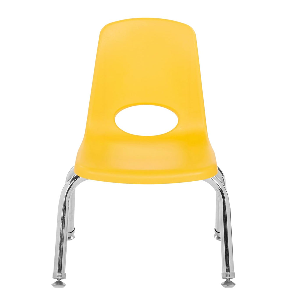 FDP 10" School Stack Chair, Stacking Student Seat with Chromed Steel Legs and Nylon Swivel Glides for in-Home Learning or Classroom - Yellow(4-Pack), 13227-YE