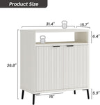 Fatmok Fluted Buffet Cabinet with Storage, 31.4" Wide Wood Sideboard Credenza with 2 Doors & Open Storage Shelf, Modern Coffee Bar Table for Living Room Kitchen Dining Room,White