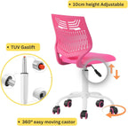 COZYCASA Task Chair for Teens Boys Girls 360 Slip Wheels Breathable Fabric Soft Pad Swivel Seat Ergonomics Backrest, Height Adjustable Liftup 29.5"-34.3" (Pink)