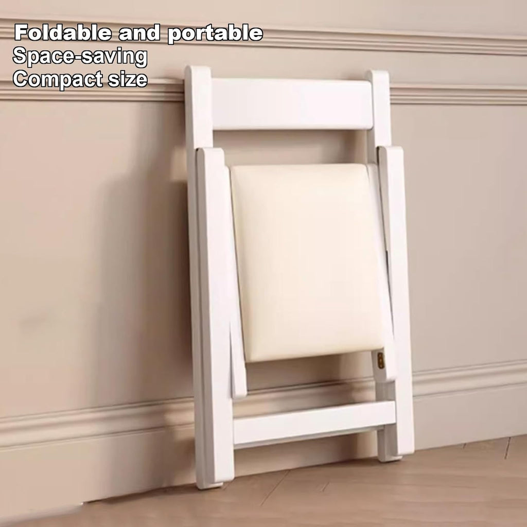 JSWHYBD Light Weight Folding Chair Wooden Folding Chair A-Frame Structure Stable and Durable Leather Seat Cushion Suitable for Parties Home and Office Use(White+Off-White)