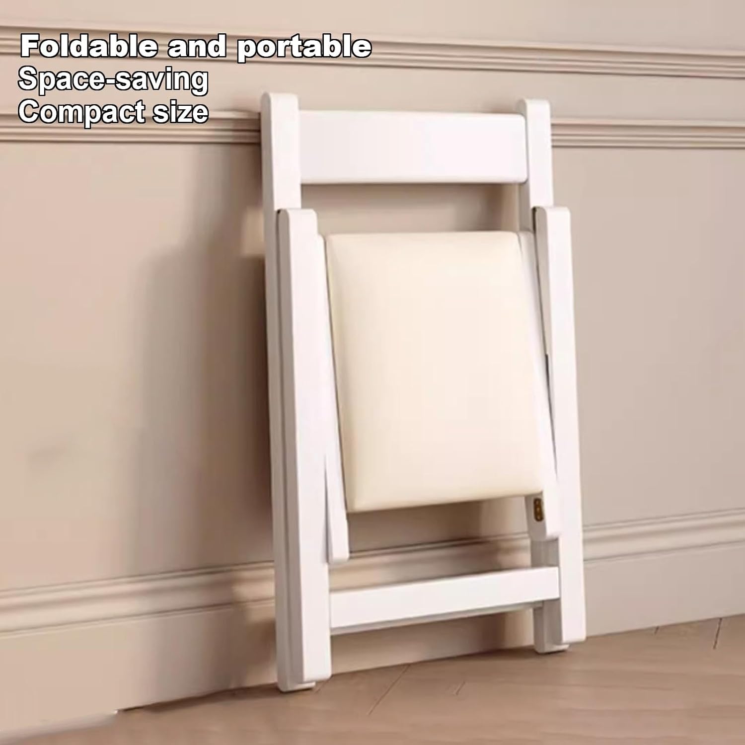 JSWHYBD Light Weight Folding Chair Wooden Folding Chair A-Frame Structure Stable and Durable Leather Seat Cushion Suitable for Parties Home and Office Use(White+Off-White)