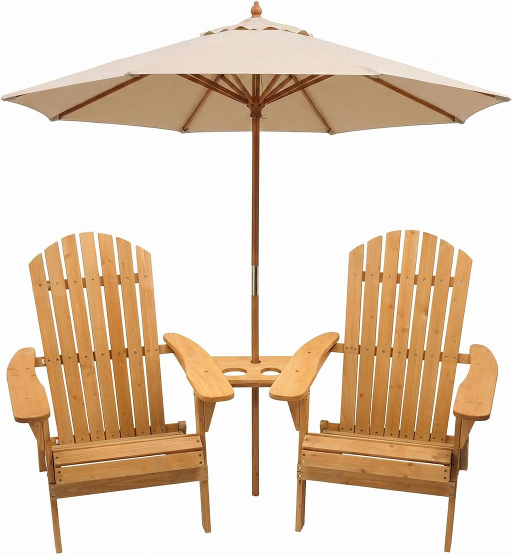 VINGLI Folding Adirondack Double Chair, Wood Adirondack Chairs for Outdoor, with Small Storage Table, Foldable Fire Pit Chairs for Patio, BBQ, Porch, Yard, Pool