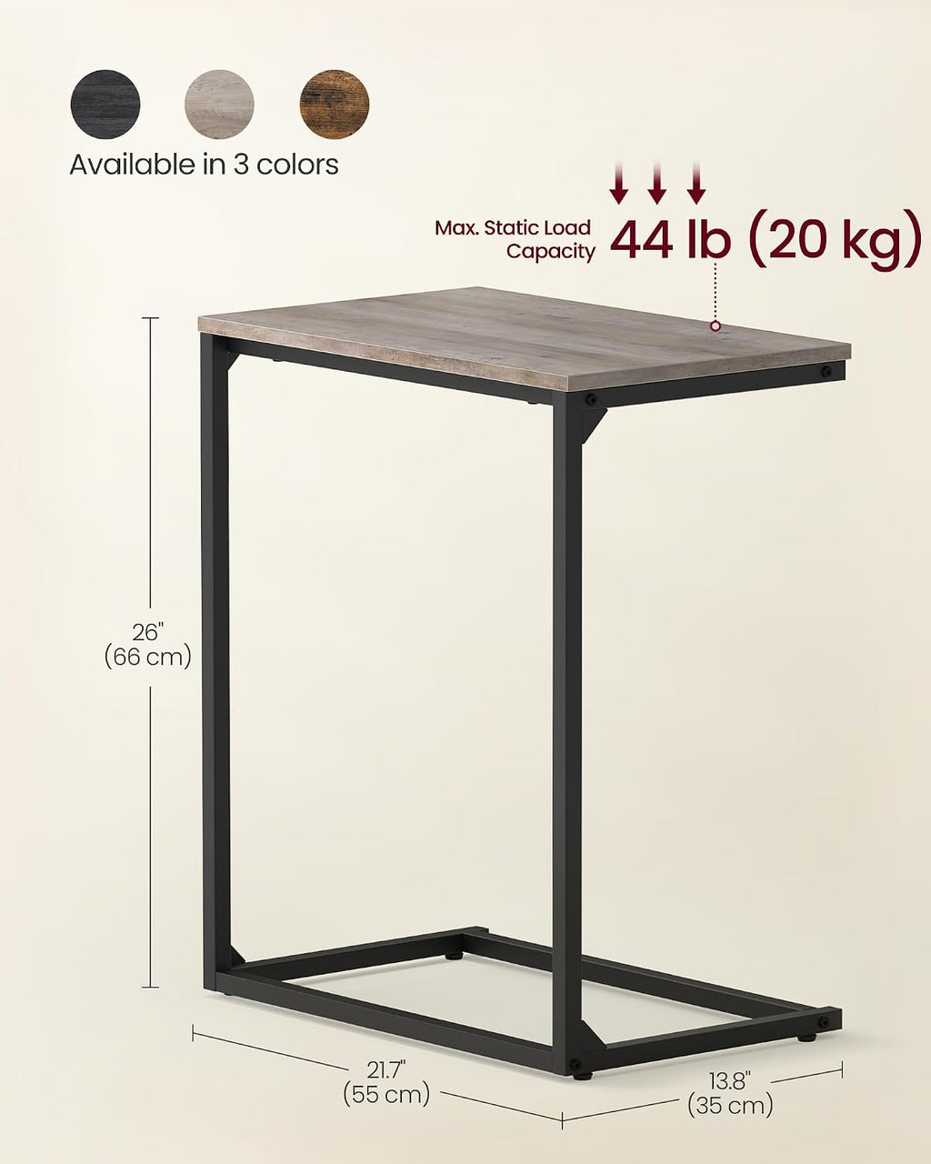 VASAGLE C Shape End Table, Small Coffee Table For Couch Or Sofa, Industrial Side Table In Living Room, Bedroom, 13.8 x 21.7 x 26 Inches, Greige and Classic Black ULNT052B02 | TV Tray, Small Coffee Table in Living Room, Bedroom, 13.8 x 21.7 x 26 Inches