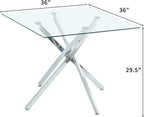HomVent 36'' Square Glass Dining Table Set for 4,Modern Square Glass Kitchen Table Set for 4, Dining Room Set with Dining Chairs for Kitchen
