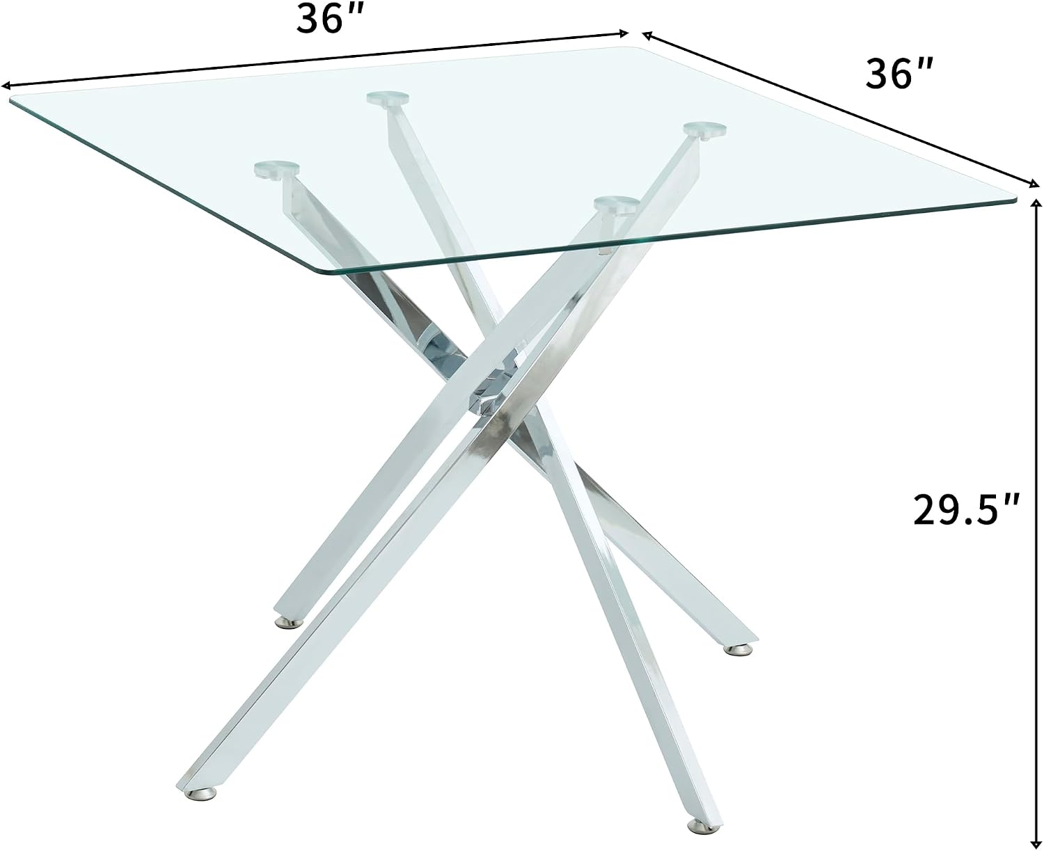 HomVent 36'' Square Glass Dining Table Set for 4,Modern Square Glass Kitchen Table Set for 4, Dining Room Set with Dining Chairs for Kitchen