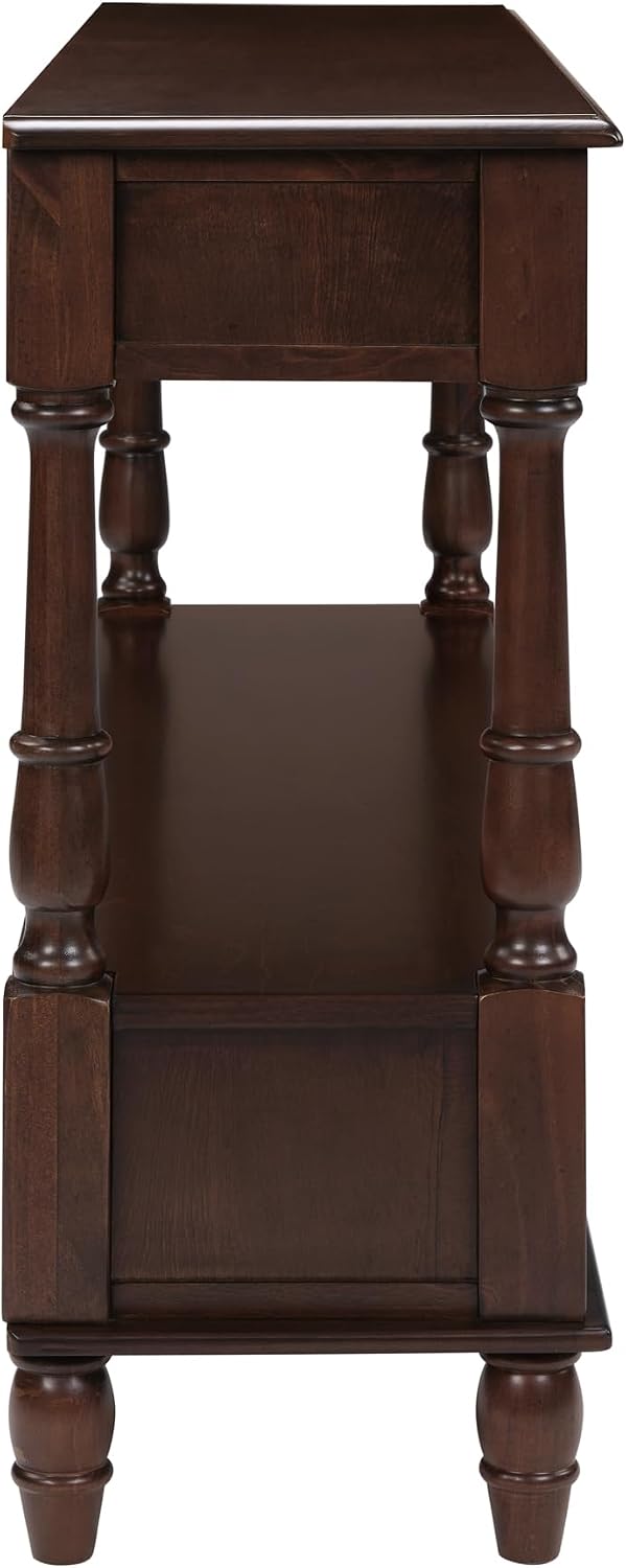 Knocbel Console Table with 6 Storage Drawers and Bottom Shelf, Vintage Sofa Table with Solid Wood Frame and Legs for Entryway Living Room, 54" W x 13.5" D x 32" H, Espresso