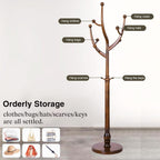 Wooden Coat Rack Freestanding, Hall Tree Hanger With Resin Hooks, Adjustable Heavy Duty Coat Rack for Hanging Clothes Bags Hats in Living Room Bedroom (coat rack, Tree Hook)