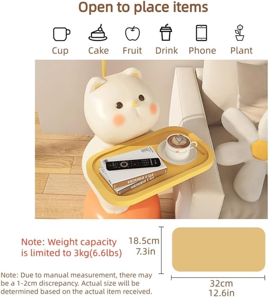 Adorable Cartoon Side Table with Tray, Creative Resin Side Table with Balloons Decor and Base for Living Room, Bedroom, Requires Assembly