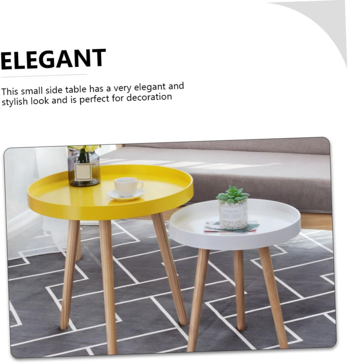 Nordic Style Small Round Coffee Table Creative Mini Sofa Side Table Yellow for Living Room Bedroom Use
