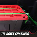 27-Gallon Heavy-Duty Plastic Storage Box with Snap-On Lid | Black and Red, Stackable Design, Locking Lid, 30.6 x 20.6 x 14.3 in, 6.6 lbs