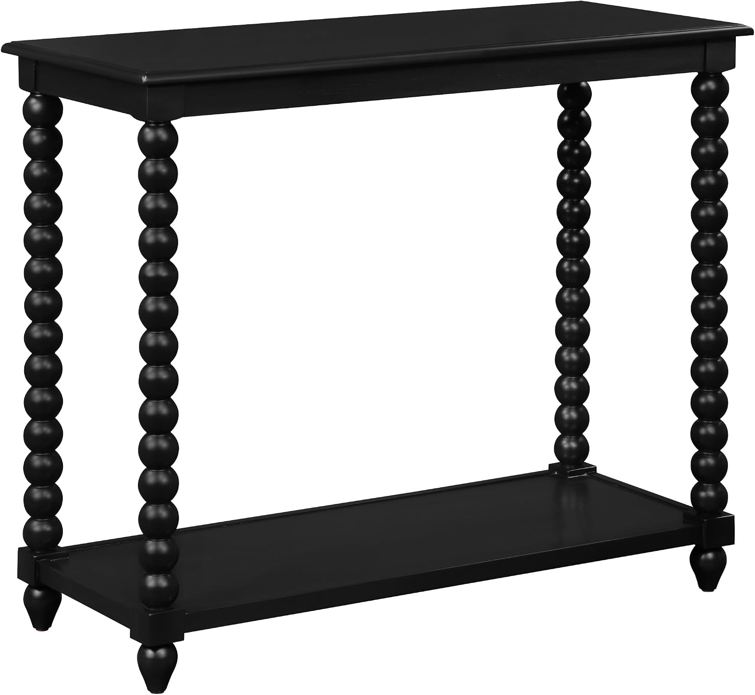 OSP Home Furnishings Elise Cottage Style Table with Spindle Legs, Open Storage Shelf, Foyer Table, Black Finish