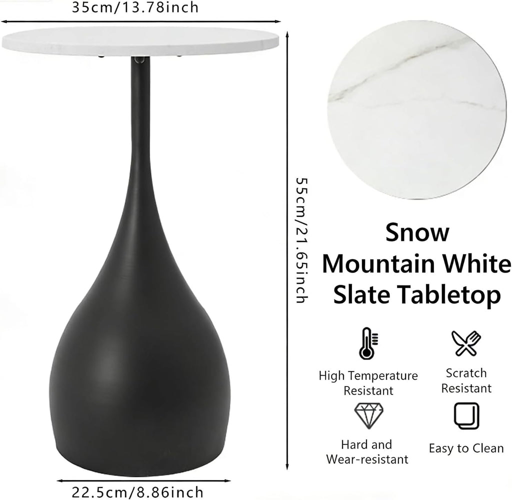 14'' Round End Table for Living Room, Faux Marble Top Nightstands Modern Sofa Side Table Accent BedsideTable with Anti-Slip Pads Ideal for Living Room Bedroom Small Spaces (White Black)