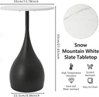 14'' Round End Table for Living Room, Faux Marble Top Nightstands Modern Sofa Side Table Accent BedsideTable with Anti-Slip Pads Ideal for Living Room Bedroom Small Spaces (White Black)