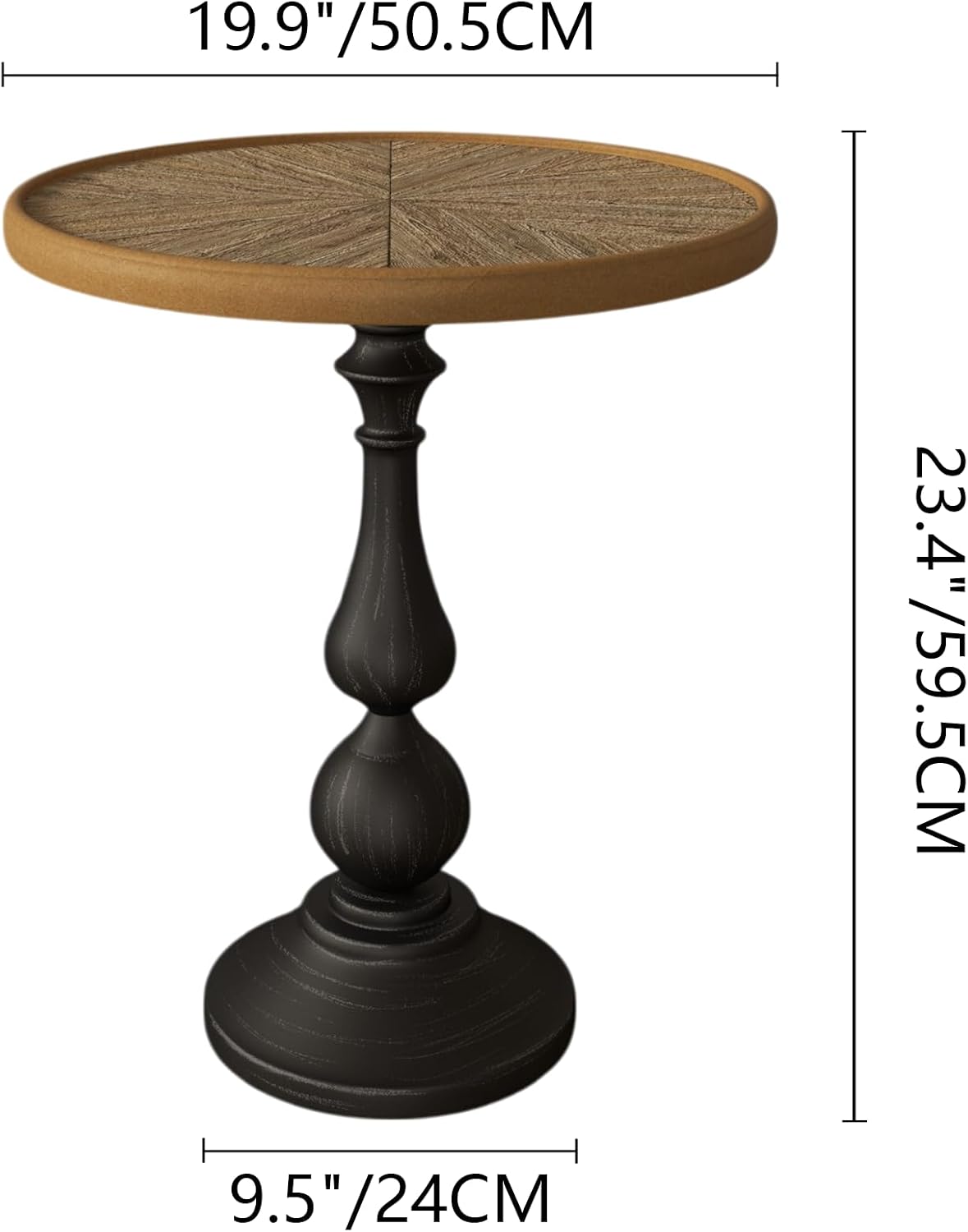 French Country Round Side End Table, Retro Vintage Modern Wood Pedestal Side Coffee Table for Living Room Homestay Farmhouse Wood Carvings