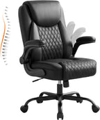 GTPLAYER Leather Office Chair, Home Desk Chair with Flip-up Arms and Ergonomic Back - Comfy Heavy Duty Executive Chair for Home Office Gaming, Black