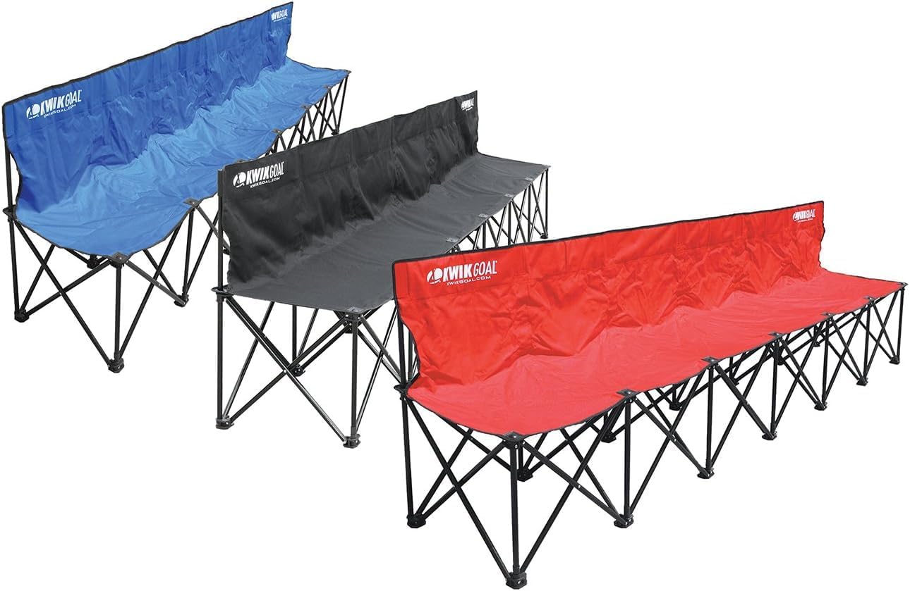 Kwik Goal 6-Seat Kwik Bench, Black, Steel Frame with Woven Fabric Seats, 16" H x 108" W