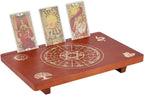 UNICRAFTALE Altar Table Wooden Small Altar Table 7.99x12 Inch Brown Meditation Table Engraved The Twelve Zodiac Rings Tree of Life Pattrns on Table Top for Room Decor Wiccan Supplies