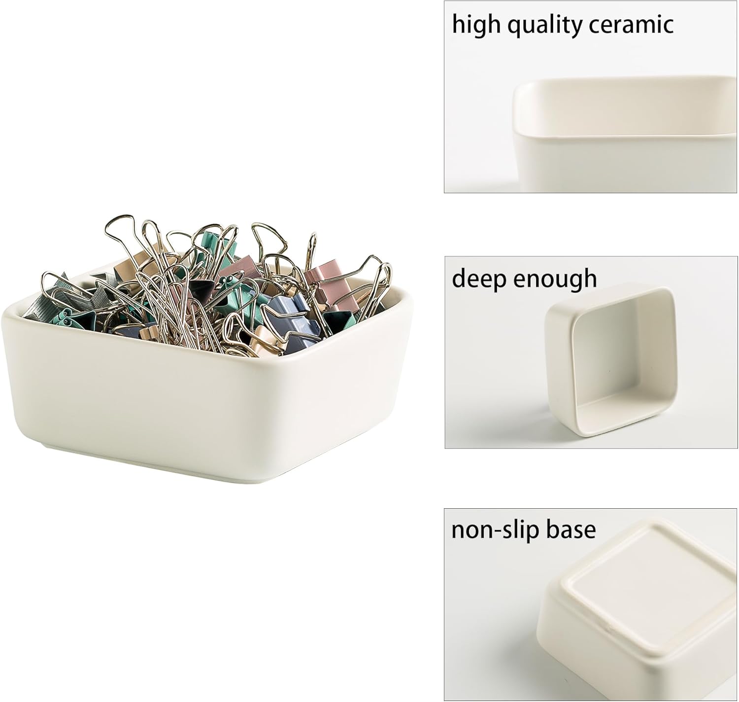 Mecaikru Ceramic Paper Clip Holder for Desk Cute Binder Holder Paperclip Holders for Office Paper Clips Dispenser Organizer desk décor (white)