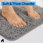 GORILLA GRIP Bath Rug Mat, Thick Soft Absorbent Chenille, Quick Dry Microfiber Mats, Rubber Backing, Machine Washable Shower Floor Rugs, Bathroom Bathmat Home Decor Accessories, 24x17 Grey