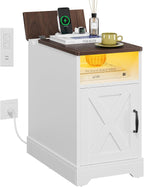 Farmhouse End Side Table with Charging Station White