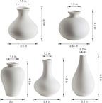 White Ceramic Bud Vase Set of 5, Mini Vases for Flowers, Decorative Small Vases for Home Decor, Boho Wedding Centerpieces, Living Room, Dining Table & Shelf Decor