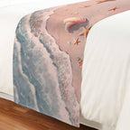 Summer Beaches Bed Runner for King Size Bed, 102"x20" Nautical Ocean Pink Wave Sea Nut Starfish Pearl Luxury Bed Runners & Scarves Decorative Bedding Scarf Protector Slipcover for Home Hotel