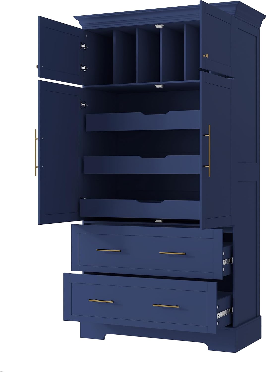 LUMISOL 72" Tall Farmhouse Kitchen Pantry with 4 Doors,Dining Storage Cabinet with Pull-Out Trays, Freestanding Storage Cabinets with Drawers and Cake Pan Storage Organizer, Blue