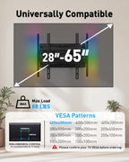 PERLESMITH Full Motion TV Wall Mount with LED Lights for 28-65 Inch TVs, Pre-Assembled TV Mount Up to 88 lbs, Max VESA 400x400mm, Swivel, Extension, Tilt, Music Sync Backlights, Fits 12/16" Wood Studs