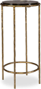Antique Gold Textured Iron Accent Table with Recycled Glass Top Modern Round End Table Luxury Side Table for Living Room, Bedroom & Lounge Decorative Accent Furniture