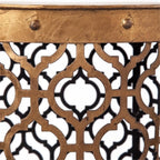 Pemberly Row Gold Cylindrical Metal Accent Tables, Set of 2, 16x15 in, Antique Finish, Moroccan-Inspired Lattice Design, Nesting Versatile Living Room or Home Décor Tables