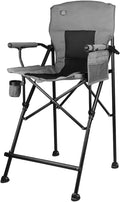 LANMONTAIN Extra Tall Folding Camping Chairs,30.7'' Seat Height Portable Hard Arm Bar Chairs w/Cup Holder,Side Mesh Pocket and Footrest,Heavy Duty Support 350 Lbs Comfy Director Chairs,Black&Grey