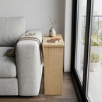 Narrow Side Table for Living Room, Slim End Table for Small Spaces Between Couch, Recliner or Armchair, 2 Tier Skinny Table with Open Shelf, Engineered Wood Sofa Beverage Thin Stand (Natural)