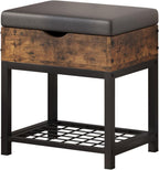 Small Shoe Storage Bench with Padded Seat, Vintage Brown Leather Top & Metal Frame Stool, Small Shoe Rack for Kids, Waterproof Durable Hallway Seat