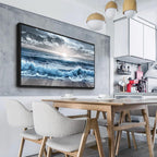 ERQINHUA Large Wall Decor For Bedroom Wall Art For Living Room Office Decor Blue Beach Sea Wave Paintings Sunrise Ocean Seascape Wall Pictures Canvas Artwork Modern Home Decor Black Frame 30x60 In