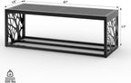 47" Outdoor Garden Bench with Storage Shelf, Modern Black Entryway Bench, Wood-Grain HDPE Seat, Galvanized Steel Frame with Powder Coating for Porch, Yard, Patio, Tree