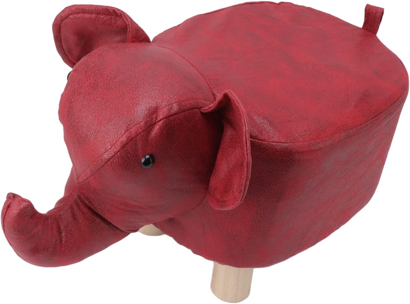 Animal Footstool, Cute Elephant Shaped Ottoman with Soft Padded Cushion and Non Slip Feet, Kids Footstool for Bedroom Living Room Entryway (Red)