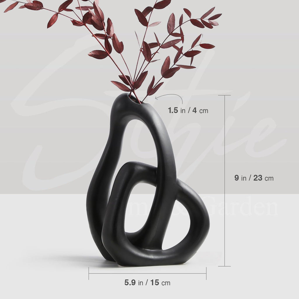 STHIE Modern Black Ceramic Flower Vases for Home Decor Aesthetic | Boho Decorative Vase for Bouquet Pampas Grass, Living Room Bedroom Kitchen Maximalist Decor