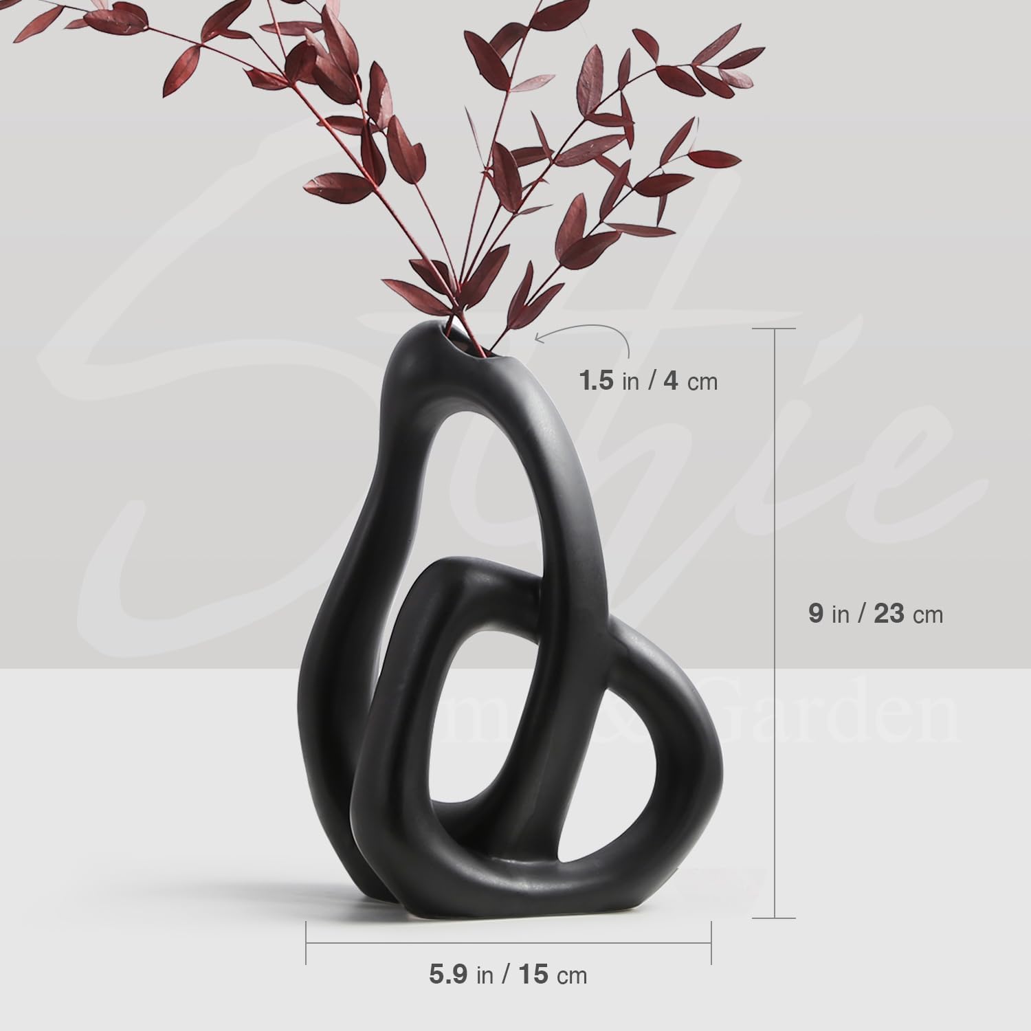 STHIE Modern Black Ceramic Flower Vases for Home Decor Aesthetic | Boho Decorative Vase for Bouquet Pampas Grass, Living Room Bedroom Kitchen Maximalist Decor