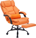 Ergonomic Office Chair with Foot Rest - Reclining Executive Computer Chair with Adjustable Lumbar Support & Arms, 600lbs High Capacity PU Leather Swivel Chair with Wheels (Orange)