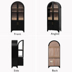 71'' Tall Arched Cabinet with Glass Doors, Farmhouse Kitchen Pantry Cabinet with Storage, China Cabinets with Adjustable Shelves, Hidden Drawer, Cupboard for Dining Room, Living Room (Black)