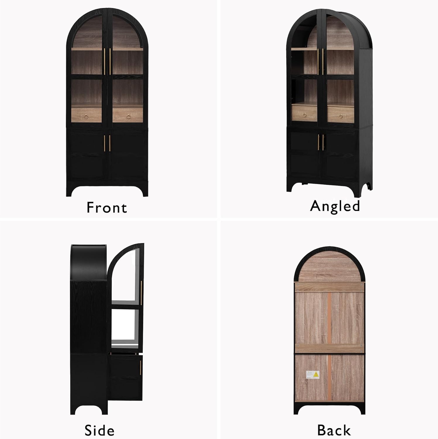 JIJIWANG 71" Tall Arched Kitchen Pantry Cabinet with Doors and Open & Adjustable Shelves, Kitchen Storage Cabine Hidden Drawer & Glass Door, Cupboard for Kitchen, Dining Room, Black