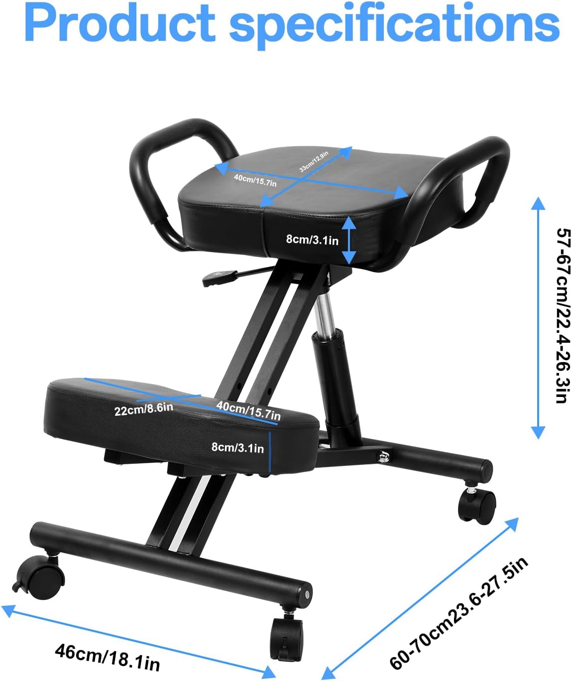 Ergonomic Kneeling Chair Without Backrest, Ergonomic Kneeling Tool with Brake and Smooth Gliding Casters, Adjustable Stool for Home and Office, Extra Comfort Cushion, Angled Design