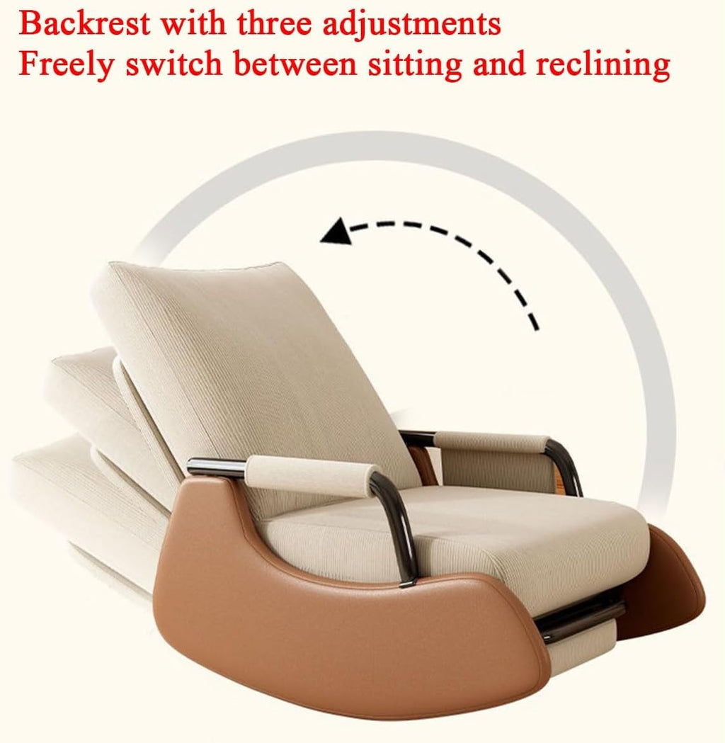 Rocking Chair Nursery Upholstered Leisure Recliner Chairs Back Adjustable,Living Room Accent Chair for Relax Napping Lazy Sofa Chairs(Beige+Black,Without)