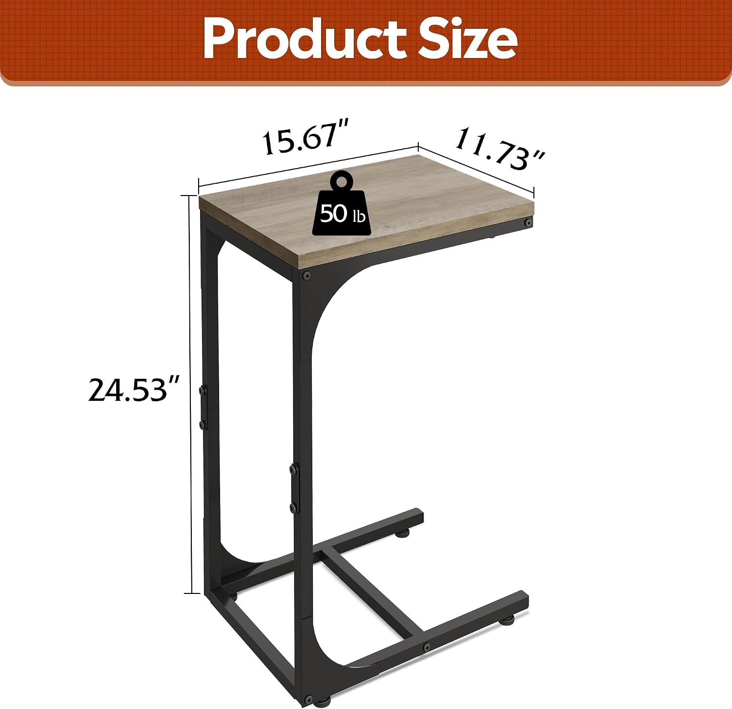 WLIVE C Shaped End Table, Small Couch Side Tables with Metal Frame, Sofa Table TV Tray for Living Room, Bedroom, Greige