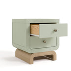 Storkcraft Santorini 2 Drawer Nightstand, Sage & Driftwood | GREENGUARD Gold Certified Nightstand for Kids Bedroom, Premium Wood with Curved Base, “Champagne” Metal Knobs