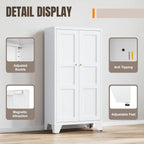 Yizosh Metal Storage Cabinet with Doors and 3 Adjustable Shelves - 47" White Kitchen Pantry Storage Cabinet Locker for Kitchen,Living Room,Dining Room